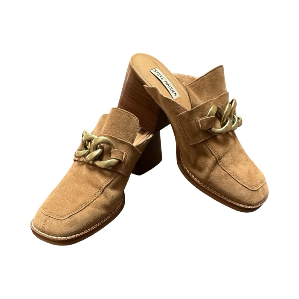 Steve Madden Brown Suede Mules with Gold Chain